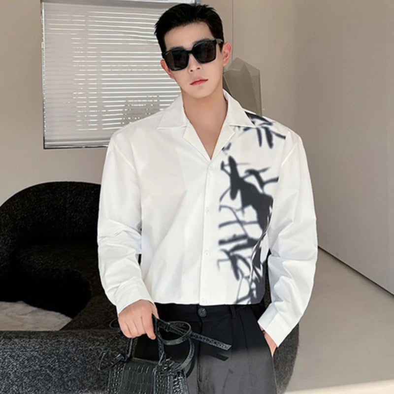Ink Painting Printing Lapel Loose Shirt