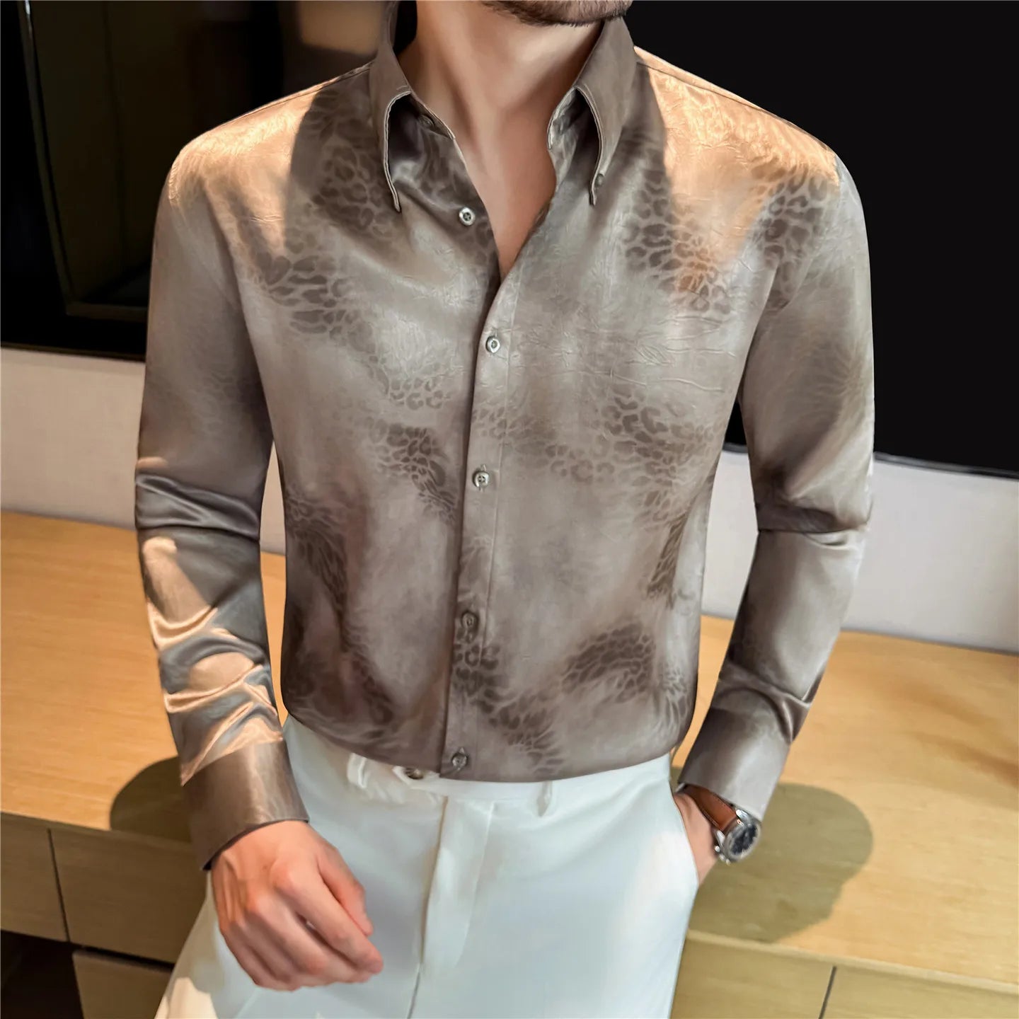 Gradient Leopard Printed Men's Shirt