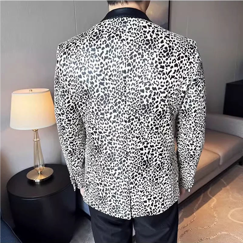 Leopard Pattern Single-Breasted Men Blazer