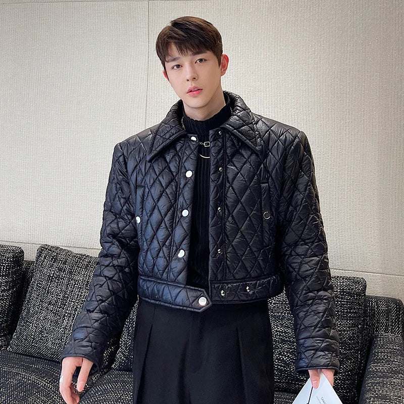 Rhombus Grid Thickened Padded Parka