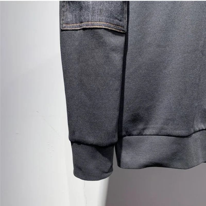 Retro Patchwork Denim Men's Sweatshirt