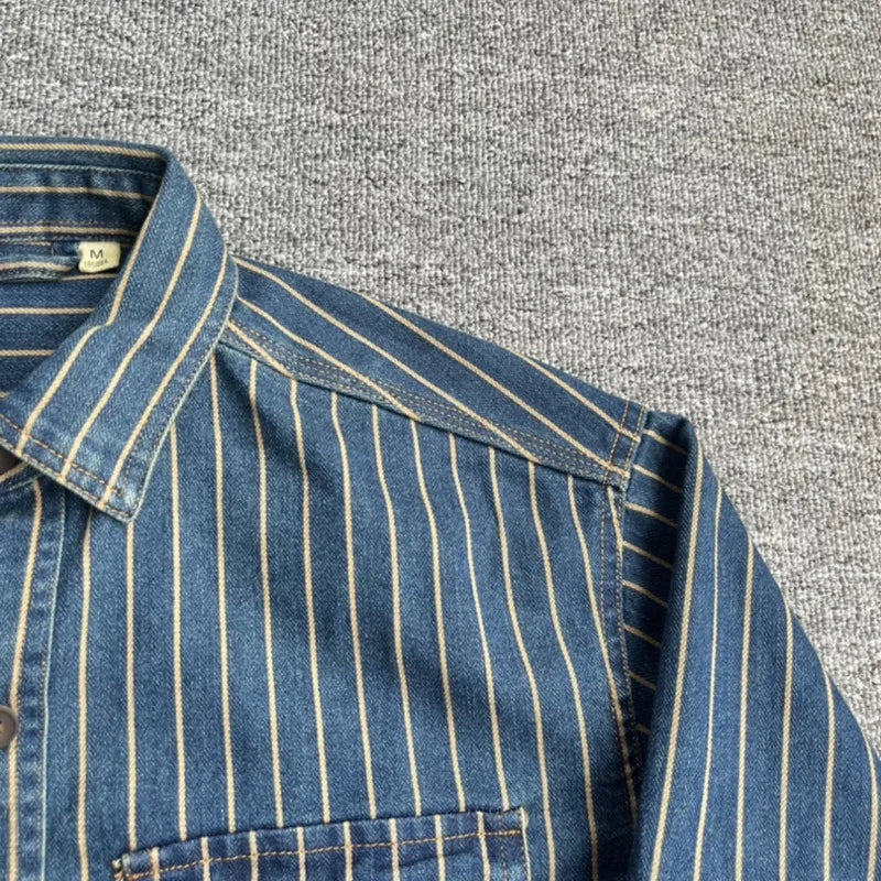 Denim Striped Pockets Contrast Shirt