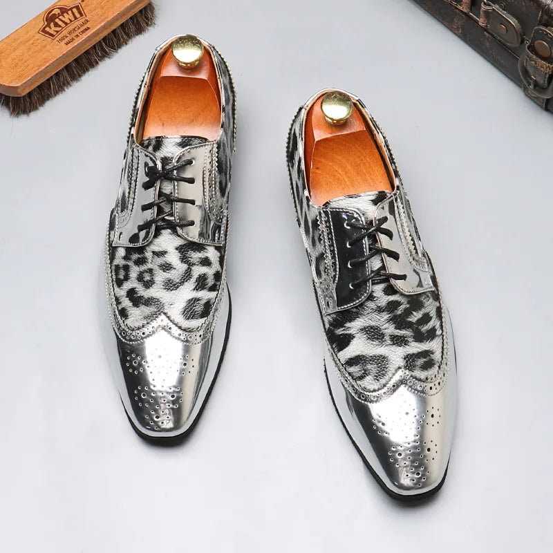 Golden Silver Leopard Men's Shoes