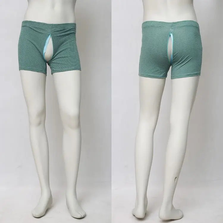 Men's Striped Zipper Open-Crotch Shorts Boxer