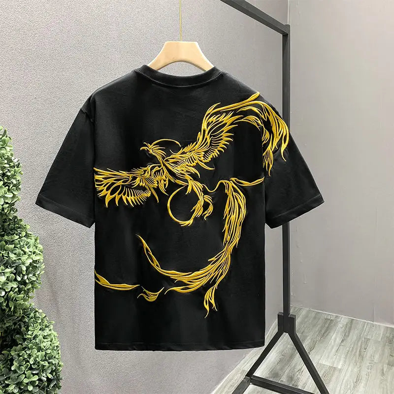 Phoenix Embroidery O-Neck Men's T-Shirt