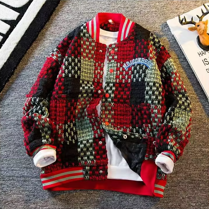 Colorblock Woven Knit Round Collar Jacket