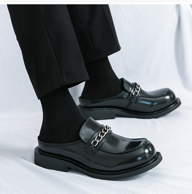 Chunky Metal Button Chain Mules Shoes