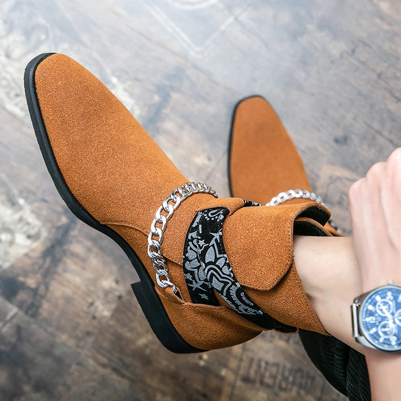 Bottines Flock Chain Buckle Strap