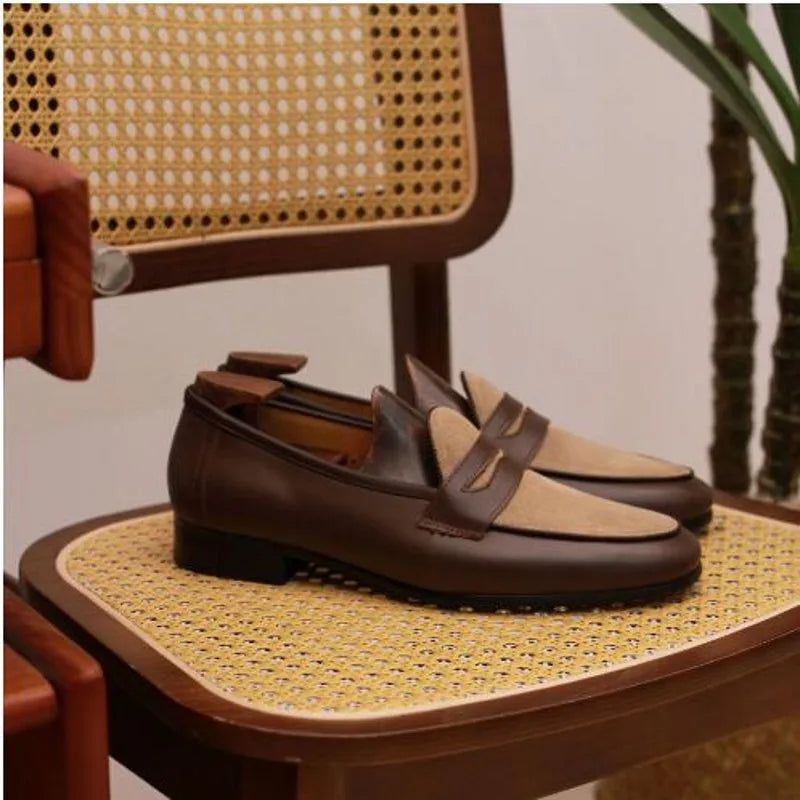 Khaki Coffee Color Leather Loafers