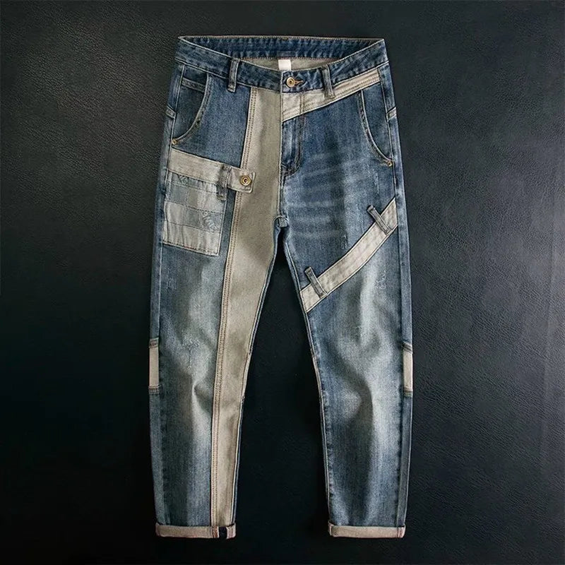 Crossline Geometry Patchwork Jeans