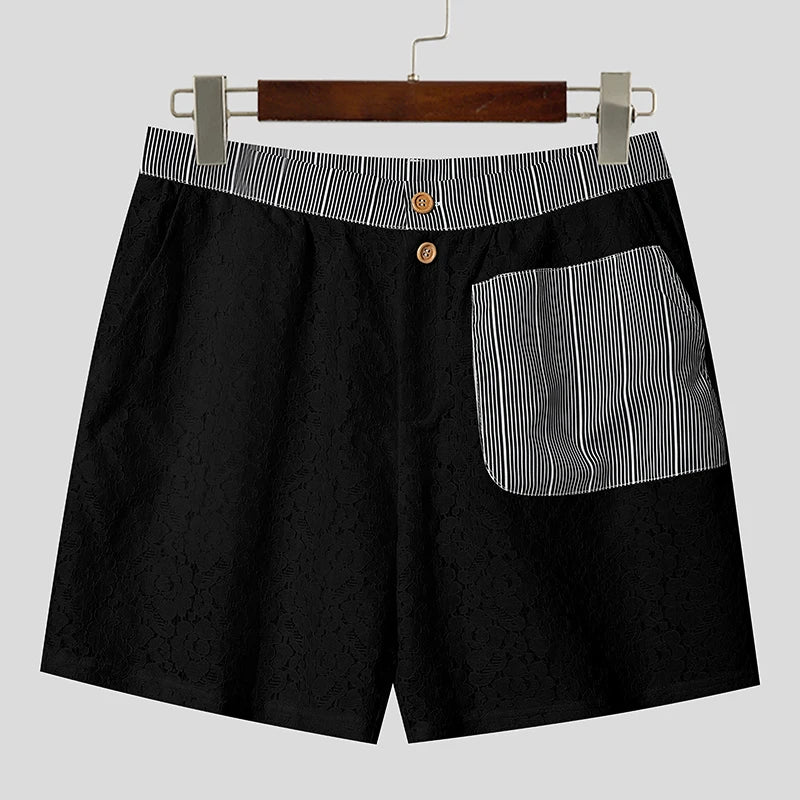 Lace Striped Patchwork Casual Shorts
