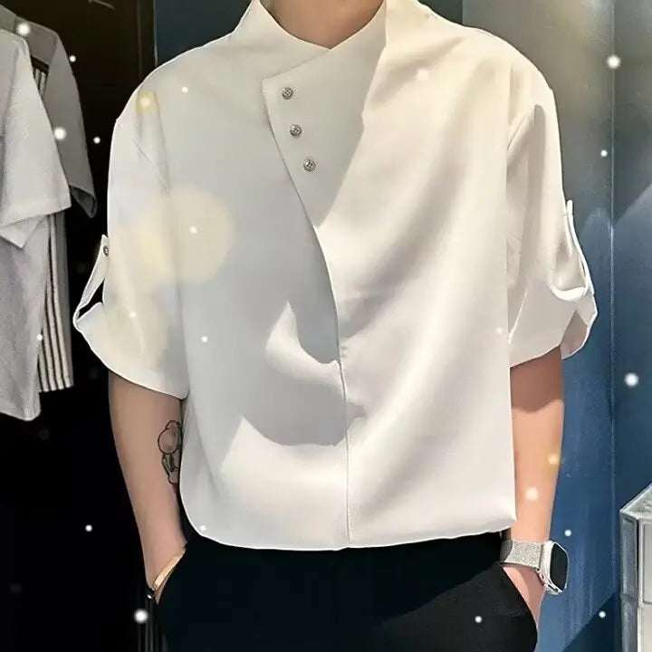 Solid Button Stand Collar Men's Shirt