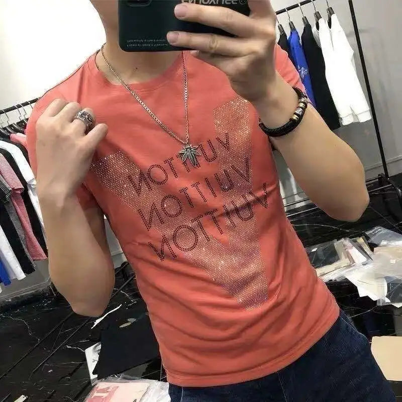 Rhinestones V Letter Mercerized T Shirt