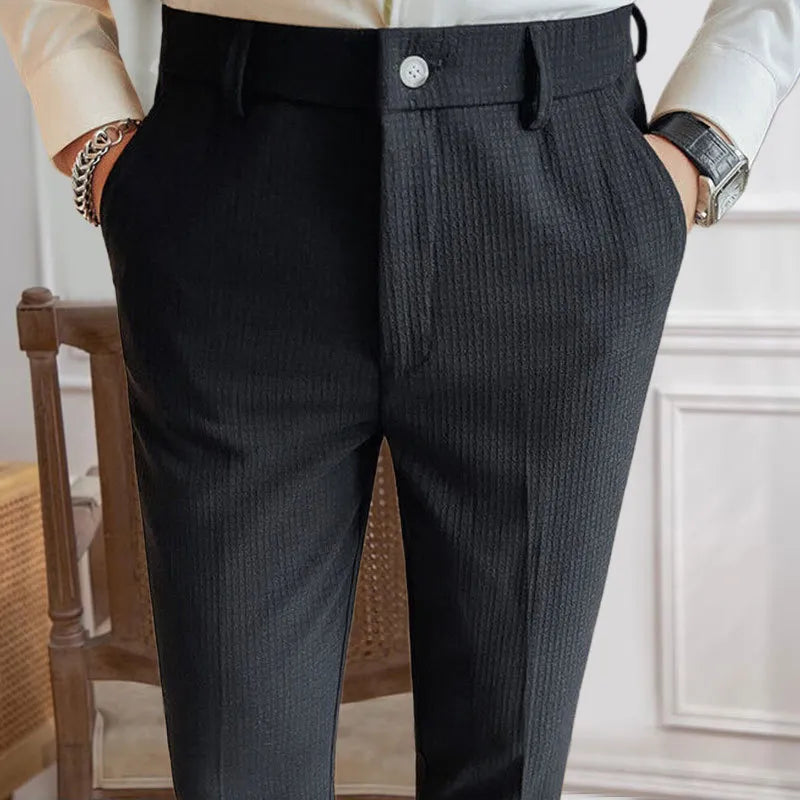 High Waist Solid Color Straight Ankle Trousers