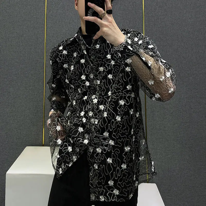 Transparent Lace Floral Loose Shirt