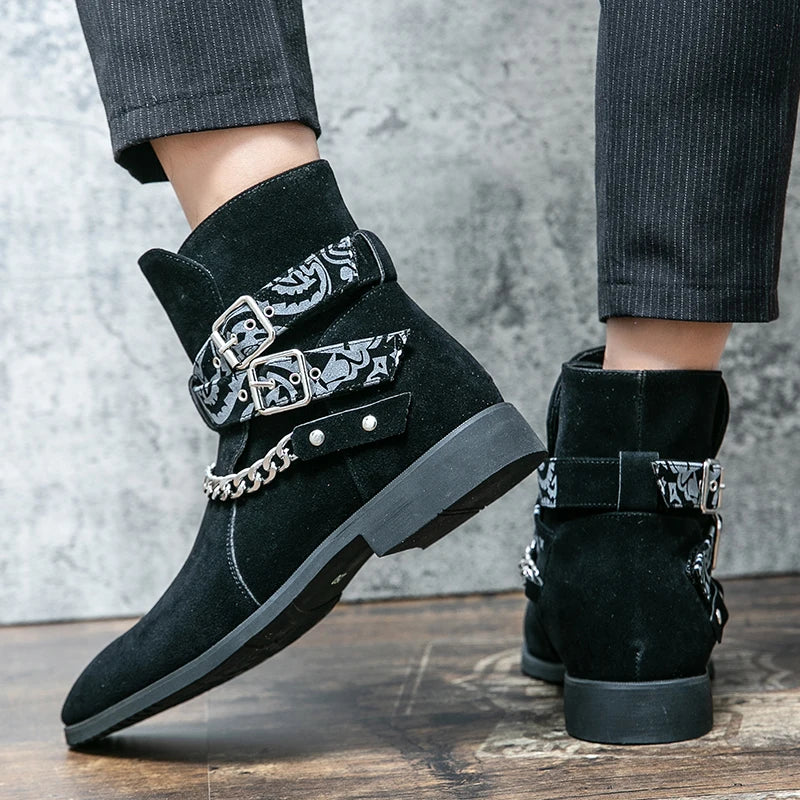 Bottines Flock Chain Buckle Strap