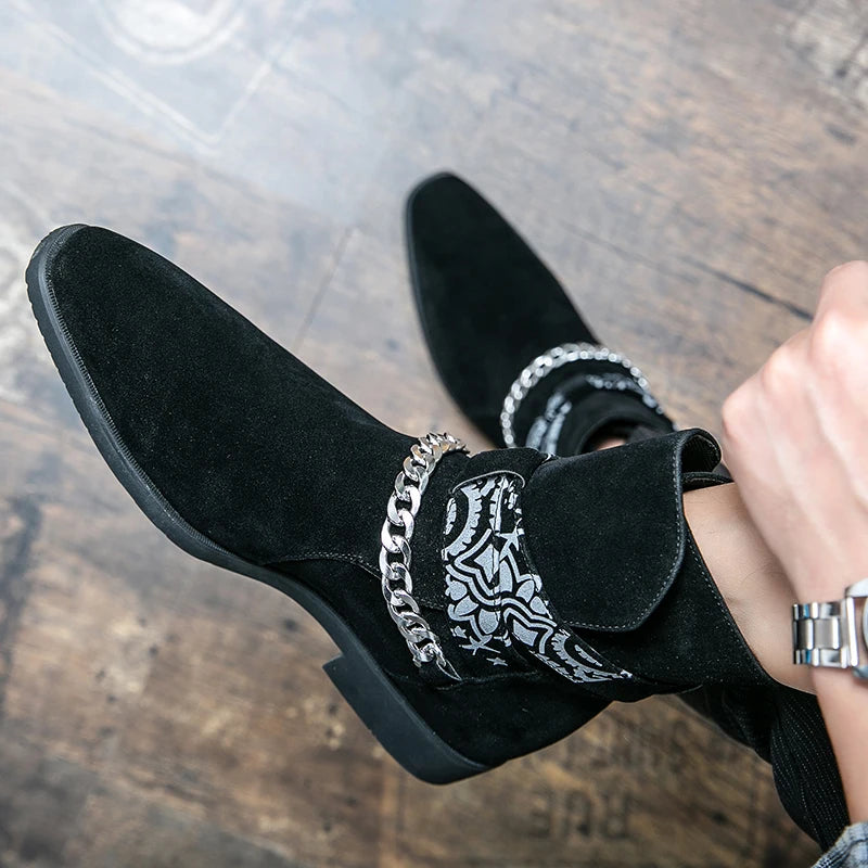 Bottines Flock Chain Buckle Strap