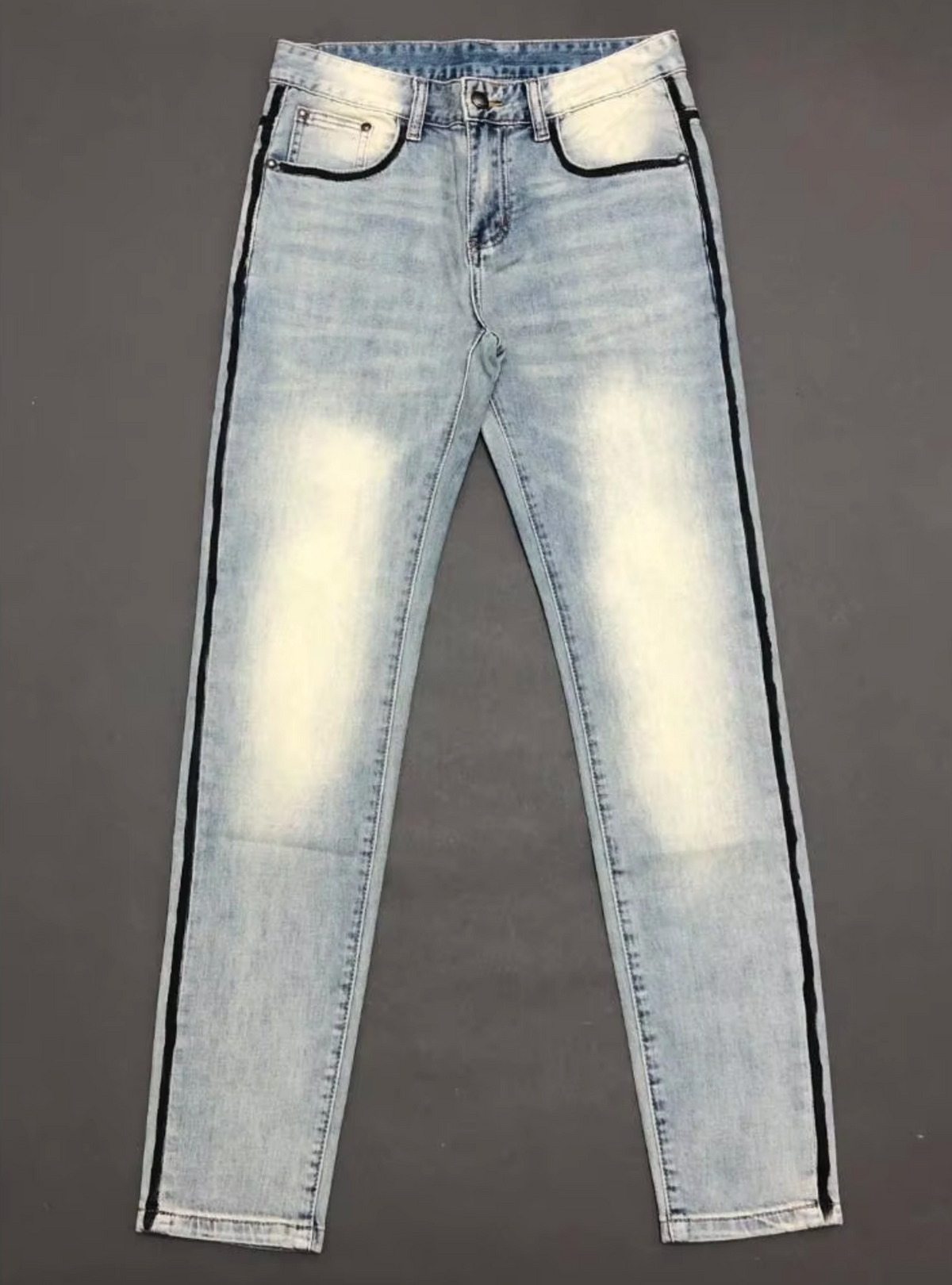 Casual Light Blue Side Line Straight Jeans