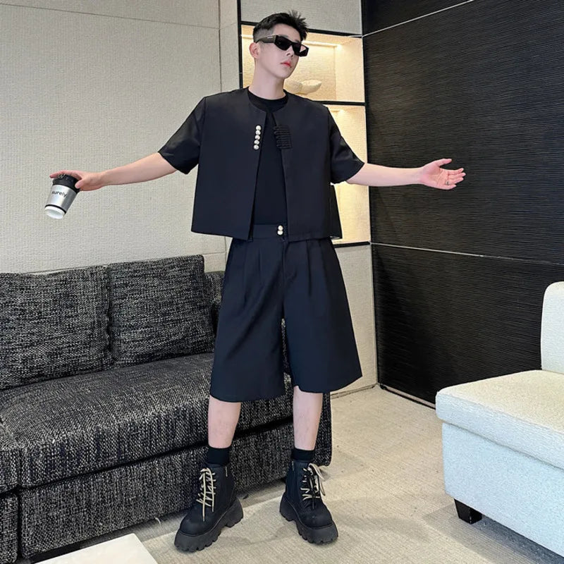 Casual Round Collar Solid Shorts Set