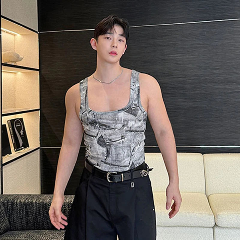 Printed Pattern Square Neckline Tank Top