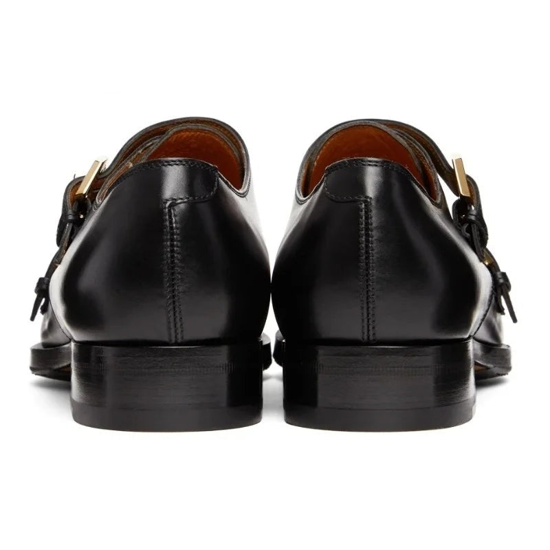 Black Metal Buckle Monk Loafers