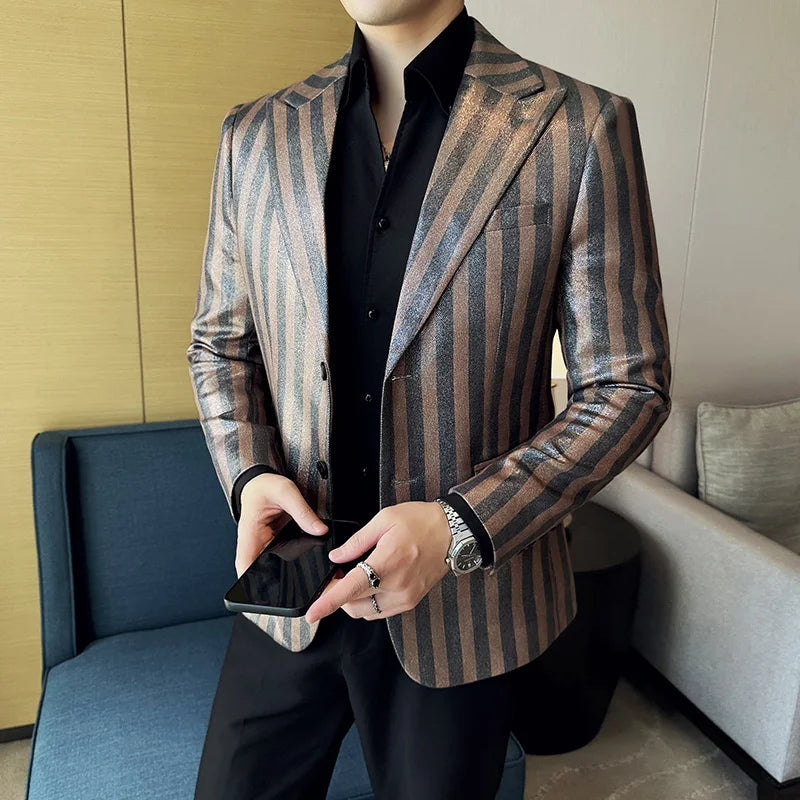 Vertical Striped Pattern Single-Breasted Blazer