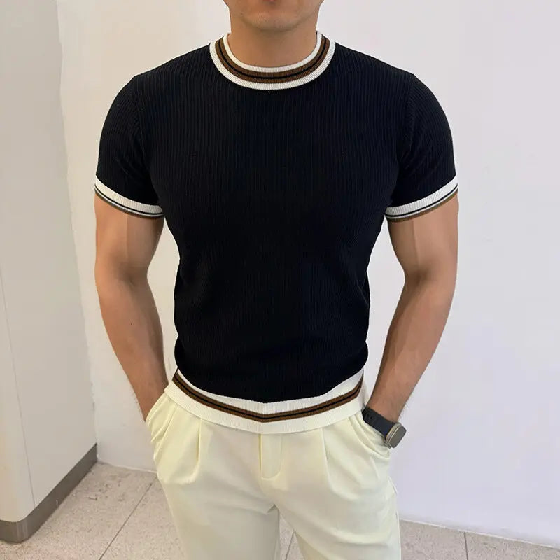 Line Round Neck Casual Pullover T-Shirt