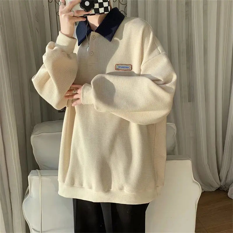 Oversized Waffle Knit Polo Sweatshirt