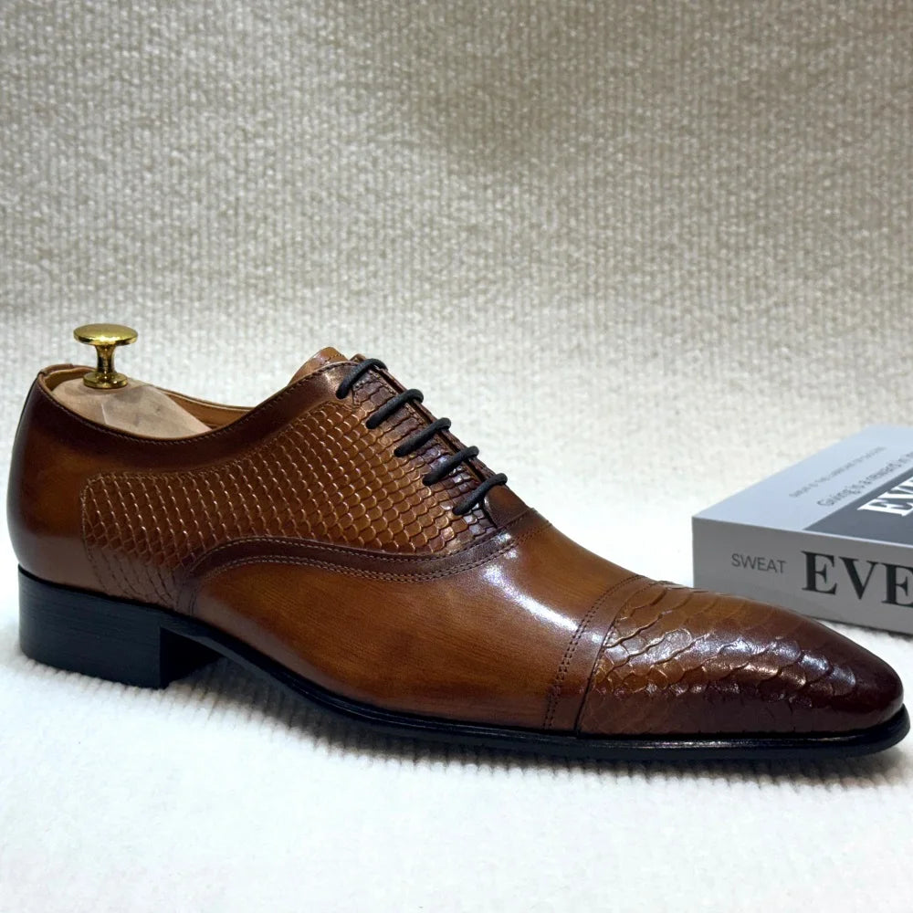 Genuine Leather Pointed-Toe Formal Oxford Shoes