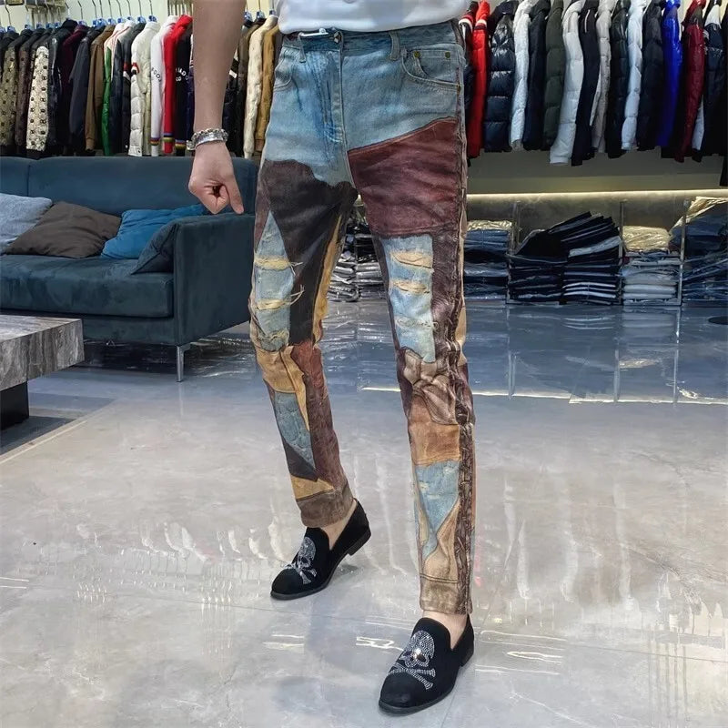 Patchwork Contrast Color Stitching Jeans