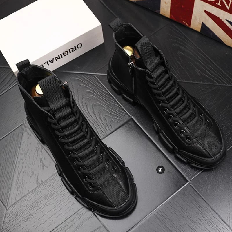 High-Top Genuine Leather Slip-On Sneakers