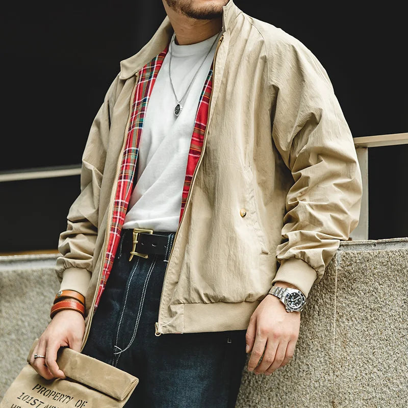 Vintage Khaki Casual Bomber Jacket