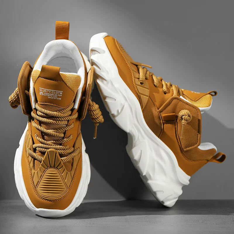 Casual Style Thick Platform Leather Sneakers