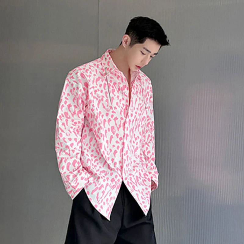 Pink Casual Printing Lapel Chain Shirt