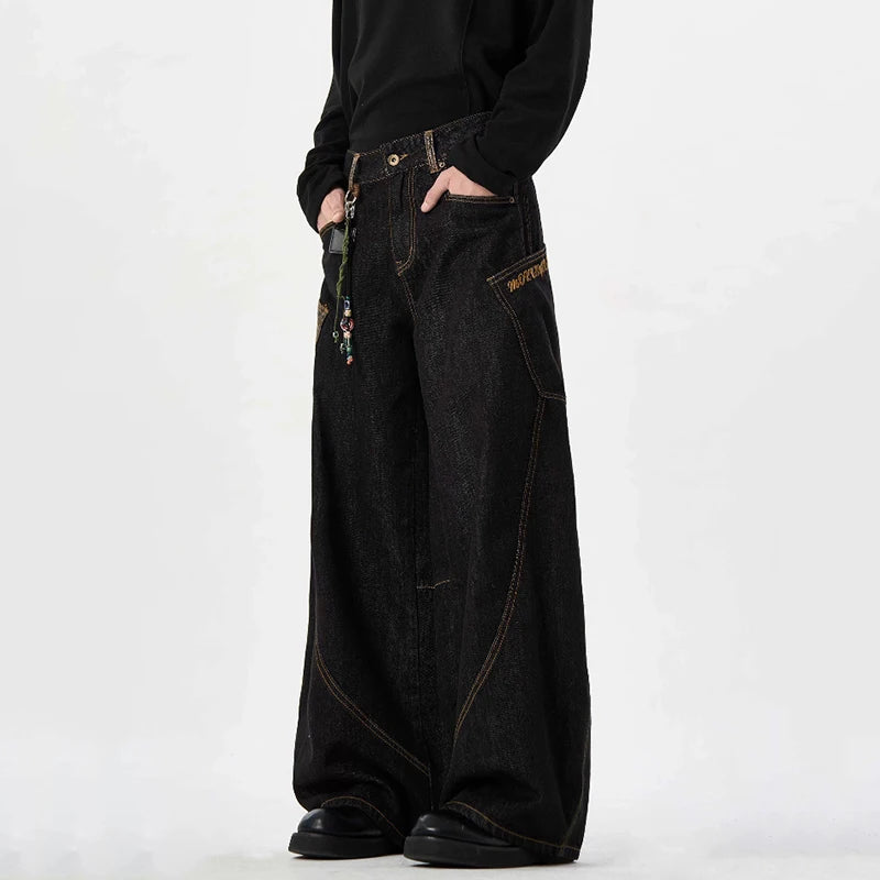 Snakeskin Pattern Patchwork Loose Jeans