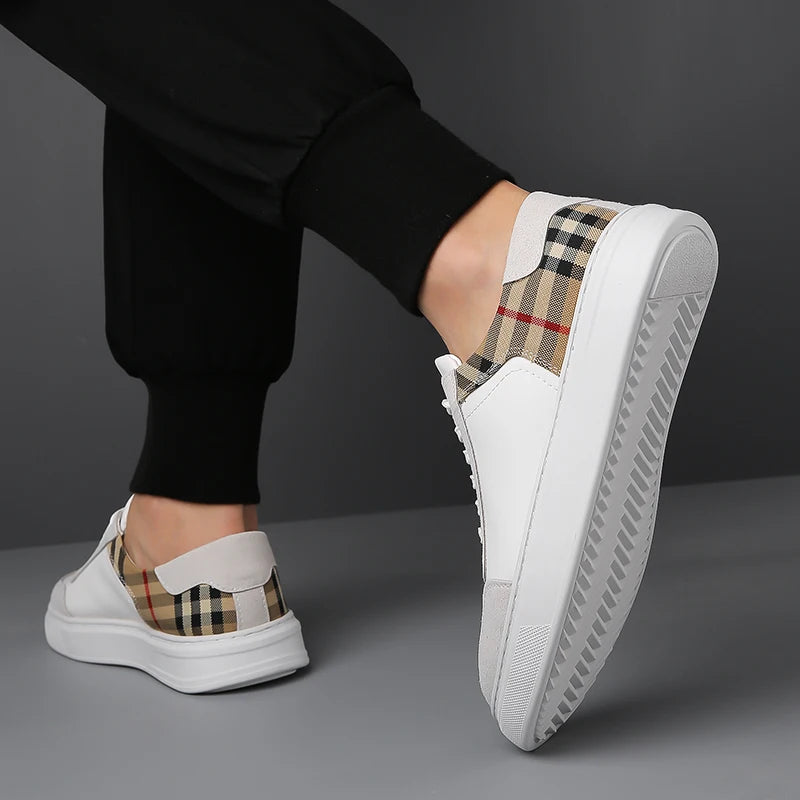 Plaid & Solid Leather Men's Sneakers
