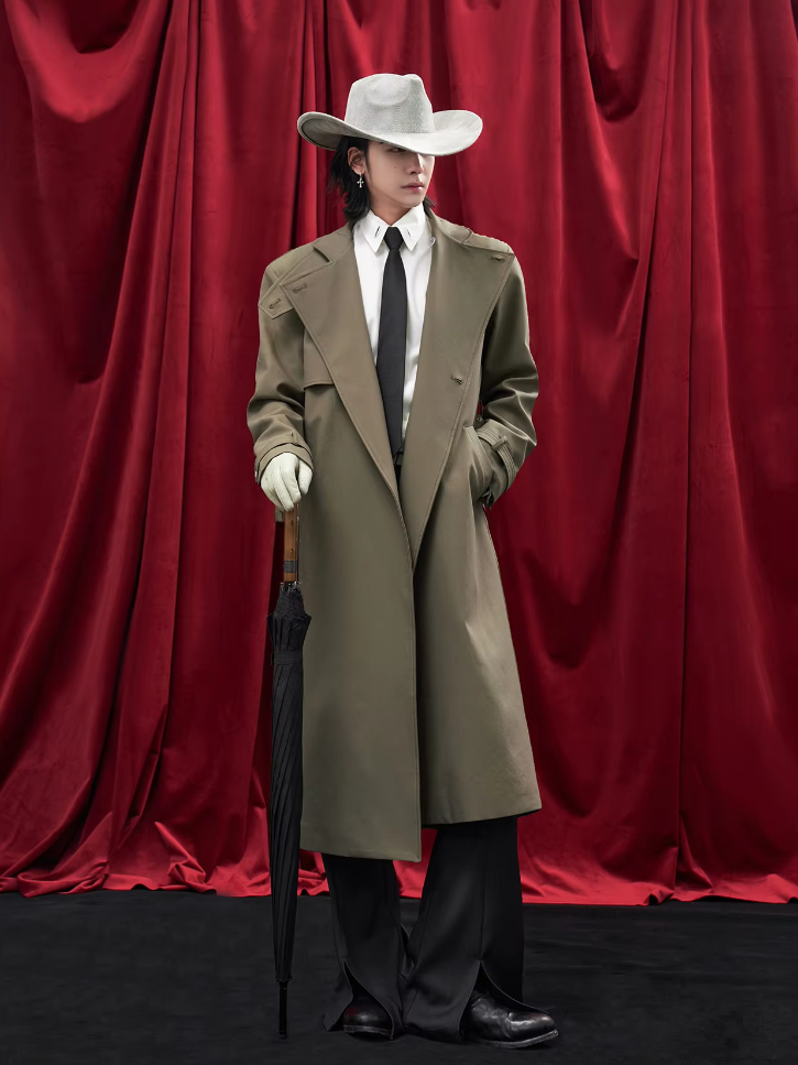 Long Flowy Slit Belt British Coat