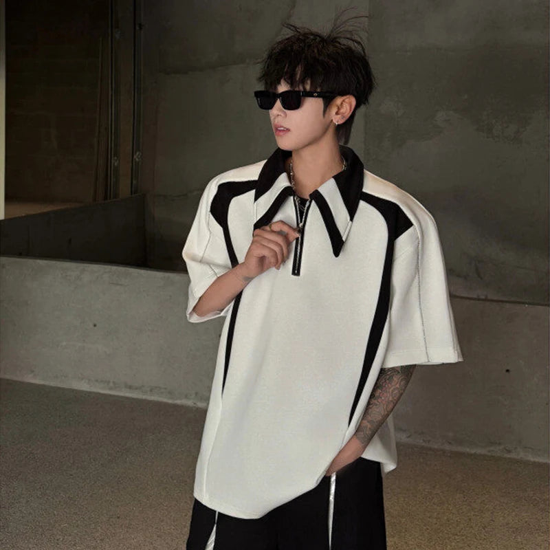 Short Sleeve Casual Contrast Color Polo Shirt