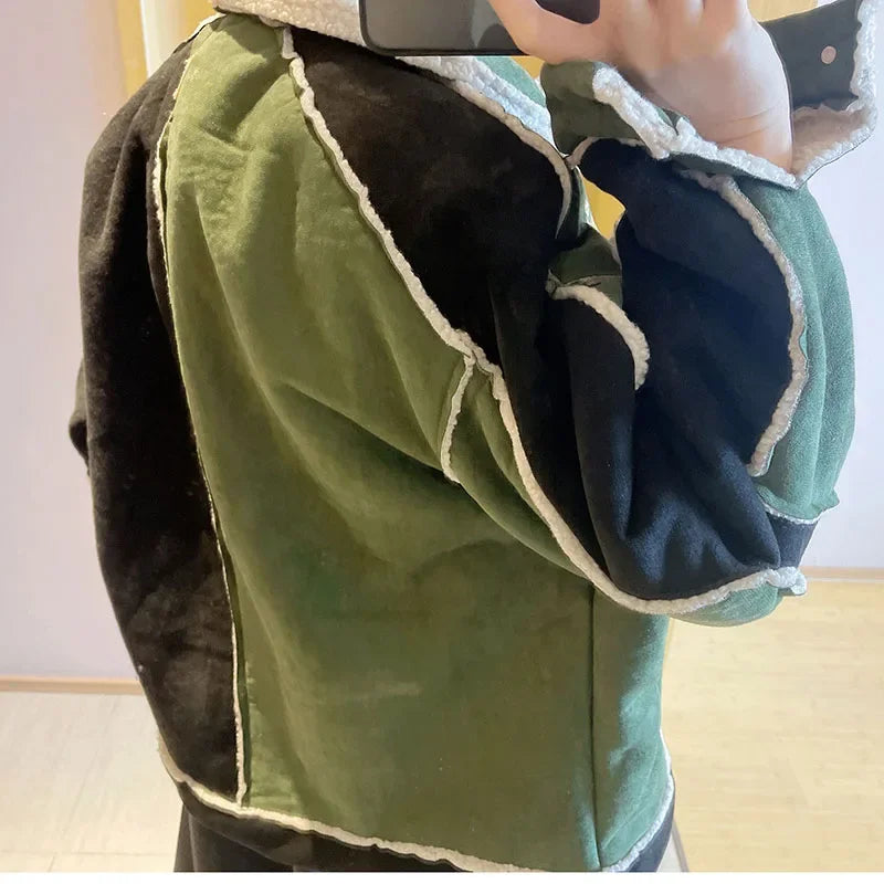 Floral Embroidered Patchwork Chunky Fleece Jacket