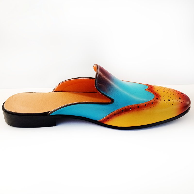 Mixed Colors Leather Mules Shoes