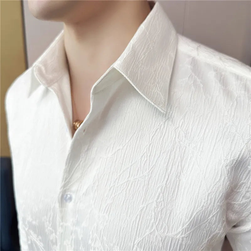 Flower Pattern Jacquard Slim-Fit Shirt