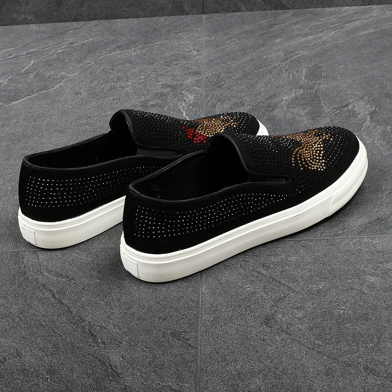 Chicken Rhinestone Pattern Black Loafers