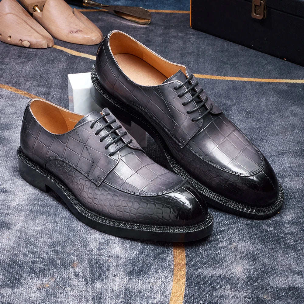 Crocodile Embossed Derby Dress Shoes