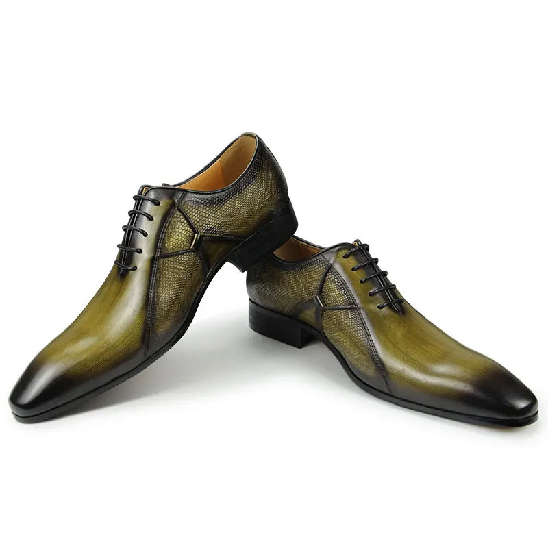 Green Pointed Toe Leather Oxford Shoes