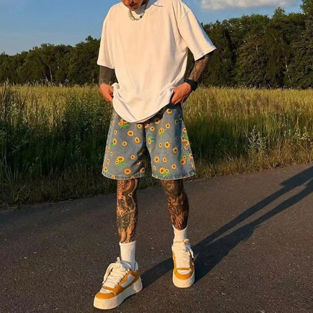 Sunflower Printed Regular Denim Shorts