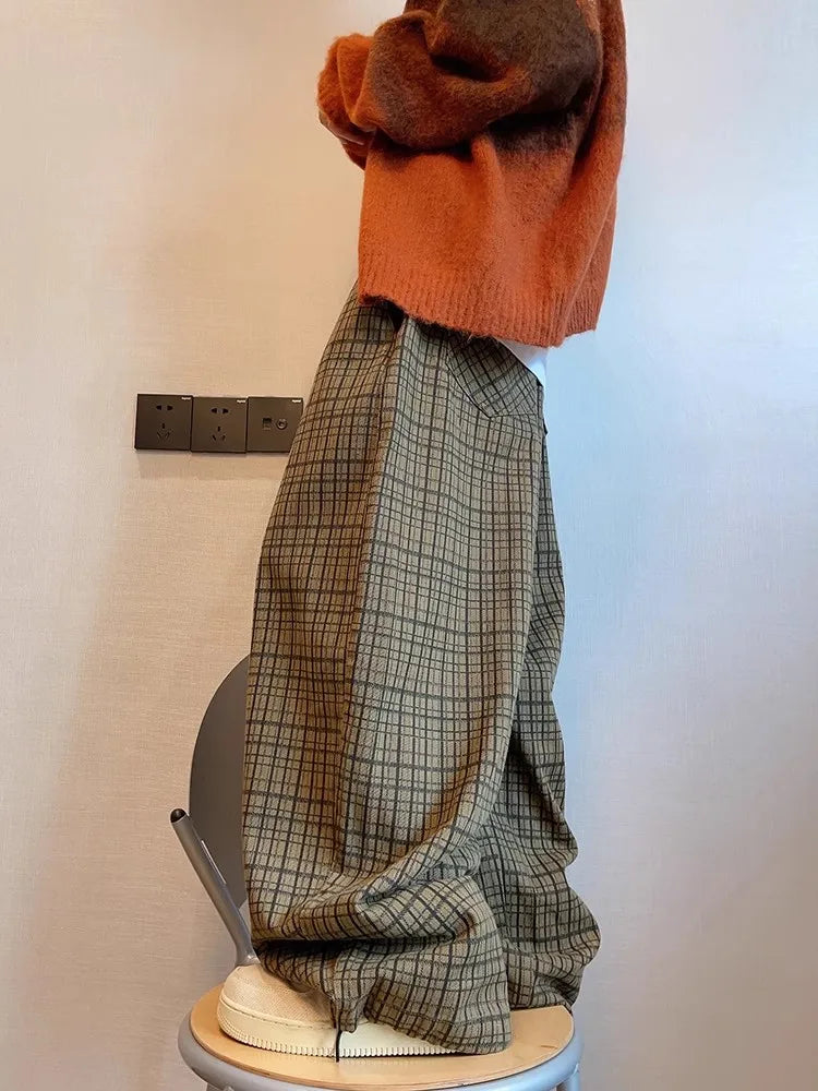 Oversized Plaid Flowy Baggy Wide Leg Pants