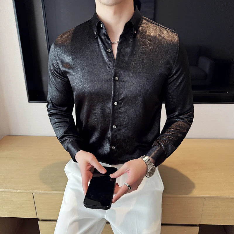 Solid Imitation Silk Men's Shirt