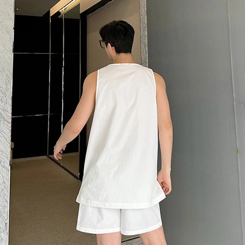 White Solid Tank Top Shorts Set