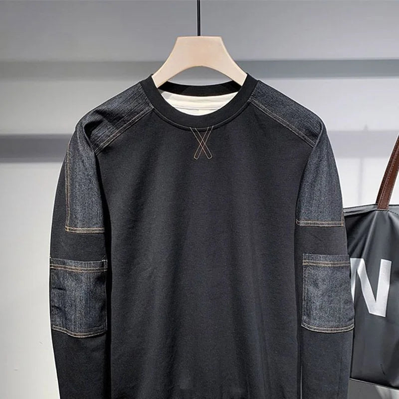 Retro Patchwork Denim Men's Sweatshirt
