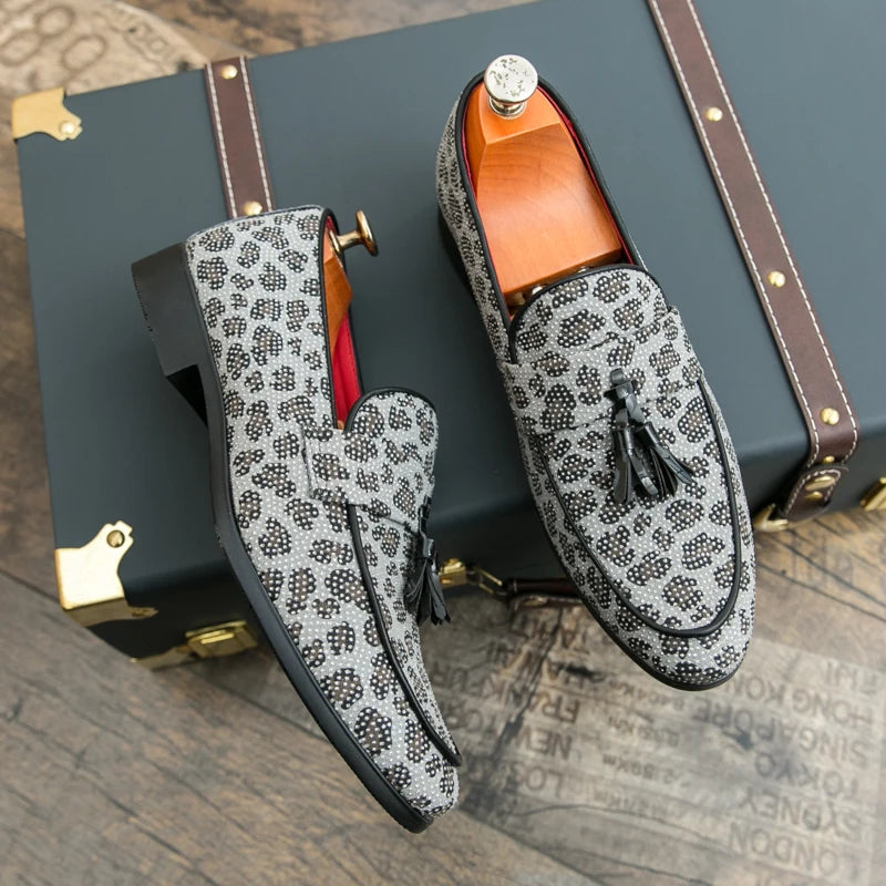 Rhinestone Leopard with Tassels Loafers